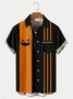 Men's Halloween Pumpkin Stripe Contrast Print Short Sleeve Bowling Shirt