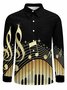 Piano Key Musical Notes Gold Music Mens Long Sleeves Beach Casual Shirt