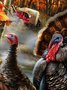 Royaura Men's Holiday Thanksgiving Shirts Outdoor Turkey Cartoon Wrinkle Free Tops