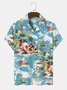 Men's Christmas Shirts Blue Surf Santa Fun Elk Seersucker Wrinkle Free Hawaiian Shirts