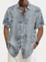 Men's Tropical Floral Print Short Sleeve Cotton Linen Shirt