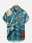 Men's Rocket Cartoon Hawaiian Short Sleeve Seersucker Wrinkle Free Shirt