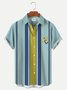 Men's Vintage Contrast Stripe Geometric Print Seersucker Wrinkle Free Short Sleeve Bowling Shirt