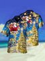 Men's Christmas Tree Blue Style Print Short Sleeve Hawaiian Shirt