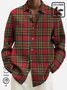 Men's Checked Long Sleeve Shirts Red and Green Christmas Cotton and Linen Blend Plus Size Tops