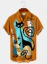 Men's Vintage Casual Shirts Geometric Cat Abstract Art Wrinkle Free Plus Size Tops