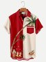 Royaura Men's Christmas Contrast Palm Tree Santa Print Seersucker Short Sleeve Shirts