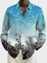 Royaura Men's Christmas Pine Snow Print Long Sleeve Shirt Cotton Linen Plus Size Shirt