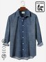 Royaura Cotton Linen Men's Casual Denim Graphic Print Hawaiian Button Long Sleeve Shirt