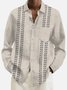 Royaura Cotton Linen Men's Casual Geometric Button Long Sleeve Shirt