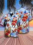 Royaura Men's Christmas Skiing Santa Claus In Blue Print Hawaiian Shirts Breathable Collar Shirts