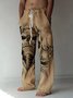 Royaura Men's Men's Casual Skull Print Natural Fiber Drawstring Trousers