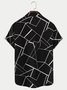 Royaura Men's Men's Vintage Geometric Line Print Lapel Short Sleeve Shirt Breathable Button Up Shirts