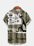 Royaura Men's Casual Retro Art Geometric Color Block Black Cat Print Lapel Short Sleeve Shirt Breathable Button Up Shirts
