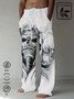Royaura Men's Men's Casual Skull Print Natural Fiber Drawstring Trousers