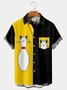 Cute Cartoon Cat Bowling Fashion Print Yellow And Black Stitching Shirt