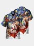 Royaura Men's Holiday Christmas Santa Hawaiian Short Sleeve Button Up Shirt