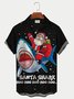 Royaura Men's Christmas Santa Shark Hoo Hoo Hoo Funny Christmas Print Hawaiian Shirts Breathable Big and Tall Shirts