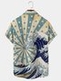 Royaura Men's Vintage Ukiyo-e Ocean Wave Hawaiian Short Sleeve Button Up Shirt