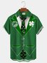 Royaura Men's Casual Shirt St Patrick's Fake Two Piece Lapel Hawaiian Short Sleeve Shirt