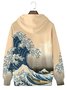 Royaura Men's Vintage The Great Wave off Kanagawa Print Long Sleeve Hoodie