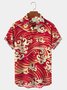 Royaura Red Ukiyo-e Wave Men's Hawaiian Short Sleeve Shirt Wrinkle-Free Shirt