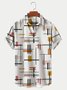 Royaura Men's Vintage Geometric Pattern Printed Hawaiian Shirt Breathable Plus Size Shirt
