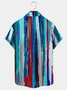 Royaura Watercolor Stripe Beach Print Men's Hawaiian Short Sleeve Shirt