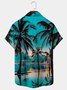 Royaura Holiday Casual Men's Hawaiian Shirts Palm Tree Beach Sunset Oversized Stretch Aloha Shirts