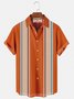 Men's Orange Stripes Printing Bowling Casual Short Sleeve Shirt