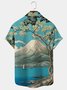 Royaura 50's Retro Casual Men's Hawaiian Shirts Japanese Mount Fuji Stretch Oversized Aloha Shirts