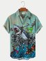 Royaura Skull Riding Shark Print Men's Hawaiian Short Sleeve Shirt Breathable Plus Size Shirt