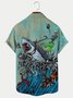 Royaura Skull Riding Shark Print Men's Hawaiian Short Sleeve Shirt Breathable Plus Size Shirt