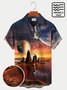 Royaura Space Hell Planet Print Men's Hawaiian Short Sleeve Shirt Seersucker Plus Size Shirt