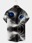 Royaura Cotton Blend Cat Art Casual Men's Oversized Short Sleeve Shirt