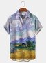 Royaura Van Gogh Painting Art Painting Men's Wheat Field and Cypress Trees Hawaiian Short Sleeve Shirt