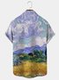 Royaura Van Gogh Painting Art Painting Men's Wheat Field and Cypress Trees Hawaiian Short Sleeve Shirt