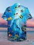 Royaura Dolphin Ocean Beach Print Hawaiian Shirt Plus Size Resort Shirt