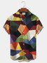 Royaura Casual Geometric Color Block Chest Pocket Hawaiian Shirt Plus Size Resort Shirt