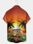 Royaura Sunset Ocean Sightseeing Bus Coconut Tree Breast Pocket Hawaiian Shirt Oversized Vacation Shirt