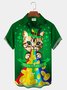 Royaura St. Patrick's Day Green Shamrock Rainbow Gold Coin Breast Pocket Hawaiian Shirt Oversized Vacation Shirt