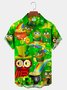 Royaura St. Patrick's Day Green Shamrock Gold Coin Owl Breast Pocket Hawaiian Shirt Plus Size Vacation Shirt