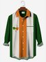 Royaura 60's St. Patrick's Men's Long Sleeve Bowling Shirts Stretch Clover Stripe Art Oversized Button Camp Shirts