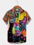 Royaura Multicolor Art Oil Painting Guitar Print Chest Pocket Oil Painting Shirt Plus Size Art Shirt