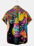 Royaura Multicolor Art Oil Painting Guitar Print Chest Pocket Oil Painting Shirt Plus Size Art Shirt