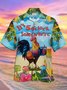 Royaura Holiday Beach Men's Hawaiian Shirts Rooster Art Cocktail Seersucker Wrinkle Free Aloha Shirts