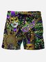 Royaura Holiday Casual Mardi Gras Men's Hawaiian Shorts Stretch Oversized Quick Dry Board Shorts