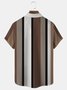 Royaura Brown Vintage Bowling Stripe Print Chest Bag Shirt Plus Size Holiday Shirt