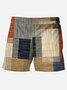 Royaura Medieval Geometric Textured Men's Hawaiian Board Shorts Plus Size Home Art Check Stretch Button Camping Shorts