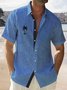 Royaura Hawaiian blue linen denim imitation coconut tree print chest pocket holiday shirt oversized Hawaiian shirt
